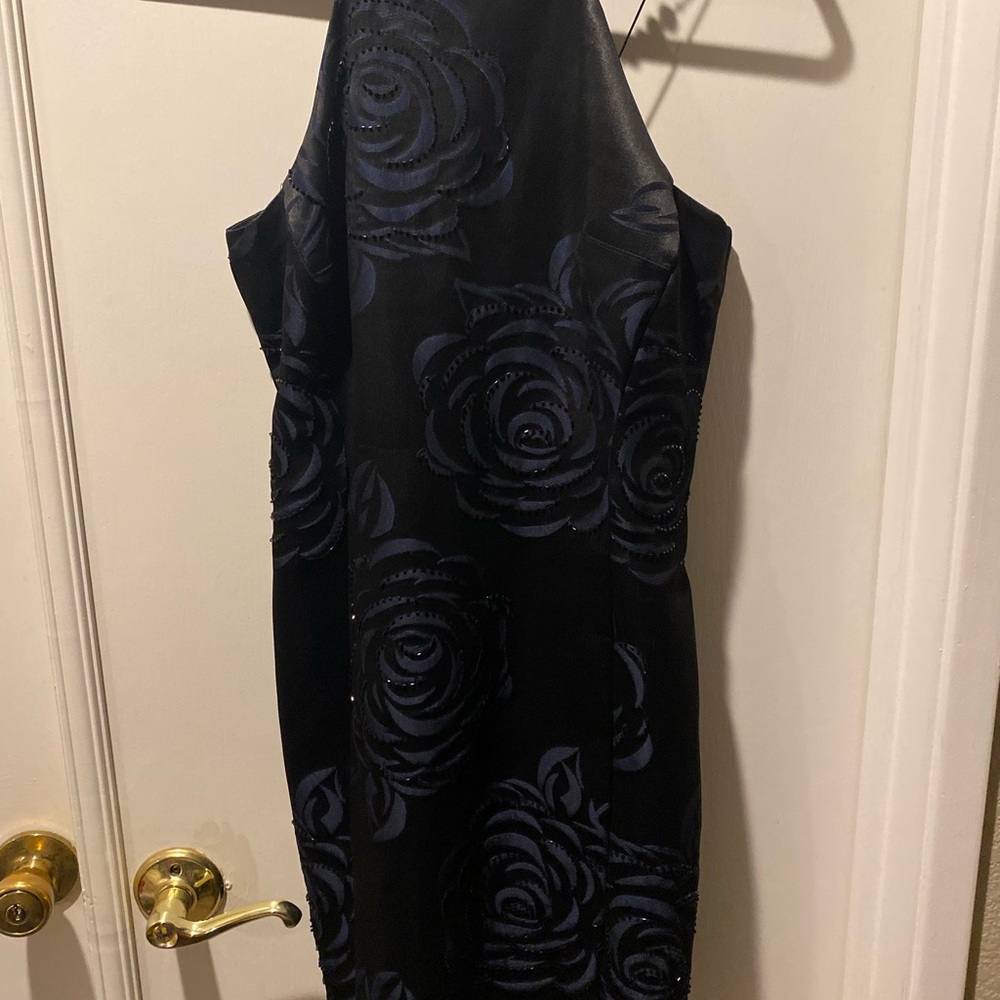 Black One Shoulder Sheath Dress Halter Neckline